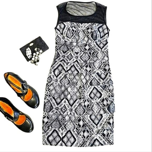 Women's Mini Cocktail Dress Size 4 Black White Office Evening Bodycon Classic - Picture 14 of 14